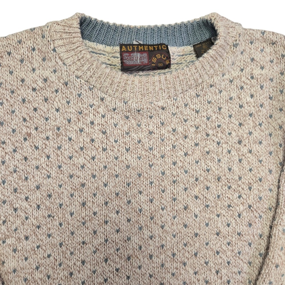 Vintage Authentic Issue Mens XL Birdseye Cotton Sweater USA Grandpacore Tan Blue